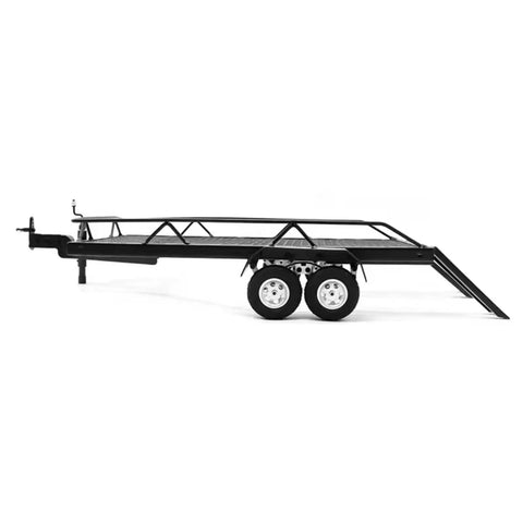 Top Shelf Metal Trailer Cargo Carrier Compatible With Trx4m 1/18 RC Rock Crawler Boss Upgrade Kit side view with dual wheels.
