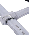Close-up of heavy duty F clamp with drop forged arm and black oxide spindle for woodworking and metalworking.