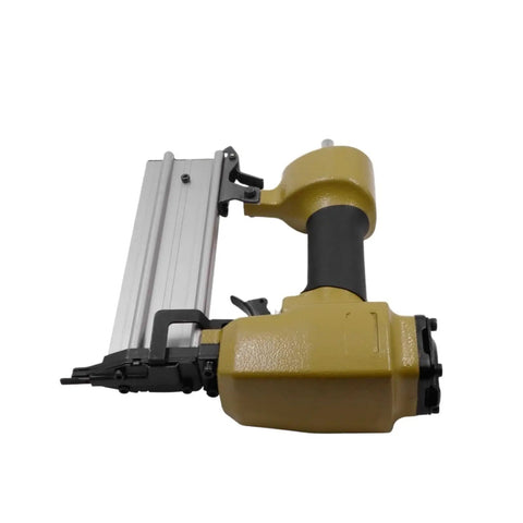 No Sweat Heavy Duty Oil Free Pneumatic Staple Gun F50 Air Brad Nailer lightweight design with durable rubber grip and aluminum body.