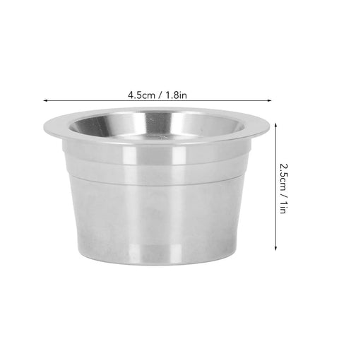 Sleek Stainless Steel Reusable Coffee Capsules With Dual Mesh Screens Refillable Pods For Single Cup Brewers dimensions shown.