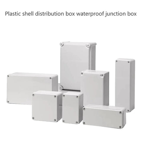ABS plastic waterproof junction box set in white, available in multiple sizes for outdoor electrical installations.