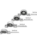 Thinking Process: vertical pillow block bearings KP08 8mm, KP000 10mm, KP001 12mm, KP002 15mm
