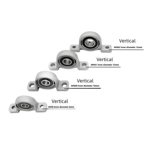 Thinking Process: vertical pillow block bearings KP08 8mm, KP000 10mm, KP001 12mm, KP002 15mm