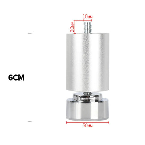 Heavy Duty Adjustable Metal Furniture Legs Set 4x 6cm Lift Alloy Threaded Feet with anti-slip cap, screw dimensions displayed