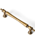 Six Pack 5 Inch Antique Brass Cabinet Pulls With Ornate Tapered Handles Decorative Finials And Sculpted Detailing