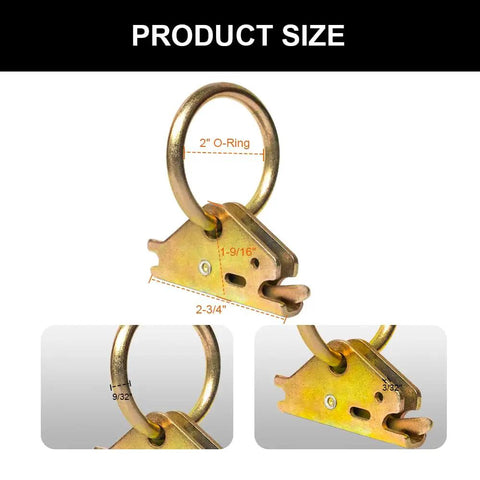 Heavy Duty 10 Piece E Track Tie Down O Ring Set For E Track Rails And Single Slot Systems Great For Trucks Trailers Boats Vans And More Easy To Install And Reposition Cargo Securement. gold steel E-track O ring, 2-inch ring, 2-3/4-inch base
