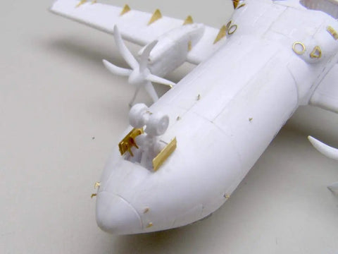 ATR 42 500 Exterior Detailing Photoetch Kit For One To Forty Four Scale Aircraft Model with metal parts on cockpit and fuselage