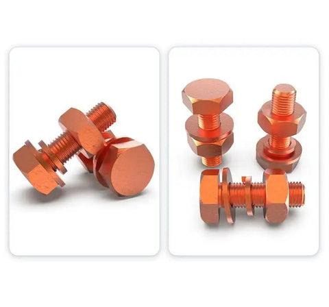 4 Pack M8 60mm Hex Bolts Kit With Nuts, Flat Washers And Spring Lock Washers In T2 Conductive Pure Copper Hex Head Screws displayed