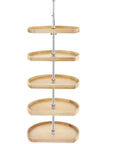 Top Shelf Wood Five Shelf D Shaped Lazy Susan With Slick Chrome Spin Hub And Heavy Duty Telescoping Post for cabinet pantry use.