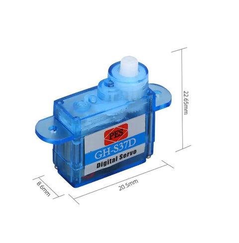 Two Pack Micro Digital Servo GH-S37D 3.7g Coreless RC Servo For RC Airplanes Cars Boats Ultra Lightweight, blue casing, dimensions