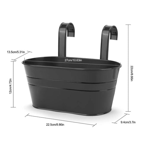 Four Pack Hanging Flower Pots, Metal Iron Wall Planter for Indoor and Outdoor Use with detachable hooks and drainage holes