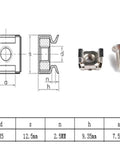 M5 Cage Nut Kit With M5x16 Screws And Washers For Cabinets And Server Racks Square Hole Design Fasteners, illustration and dimensions.