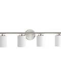 Four Light Etched White Glass Modern Bathroom Vanity Light Replay Collection Brushed Nickel Finish For Coastal Contemporary Baths