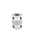 ReliaBot flexible shaft coupling, 5–8 mm bore, aluminum, front view