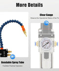 Heavy Duty No Sweat Coolant Spray Pump Kit With Dual Nozzle Lubrication System For Cnc Lathe Milling And Drilling Machines clear gauge and bendable spray tube details.