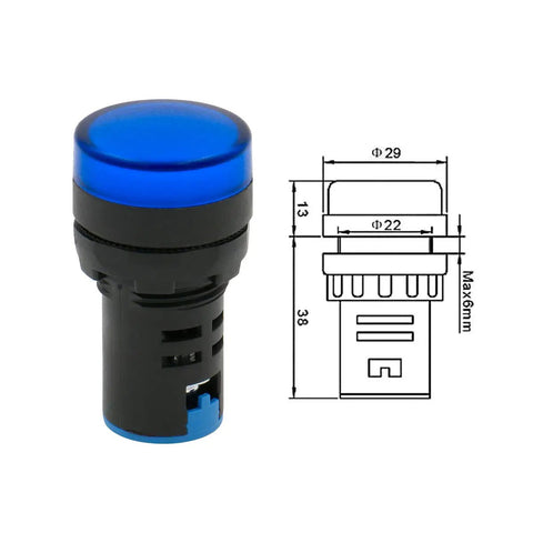 22mm LED Indicator Light Heavy Duty for Industrial Machinery Control Circuits 220V AC Panel Mount Seven Eighths Inch with Screw Terminals Blue