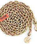 Coiled Three Eighths Inch 20 Foot G80 Tow Chain With Grab Hooks Galvanized Manganese Steel 7100 Lb WLL DOT Certified Two Pack