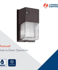 Outdoor LED Wall Pack Light With Dusk To Dawn Photocell, 5000K Daylight, 120-277V, Bronze Finish, wet location rated, side view