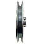 Side view of AB700-1 Beefy Single Groove V Belt Pulley 7 Inch OD 1 Inch Bore Motor Pulley For A B 5L 4L V Belts Carbon Steel Zinc Plated