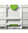 Sys3 Combo M Drawer Systainer With Front Access In A Tower Pro Grade Tool Organizer with visible handles and latches.
