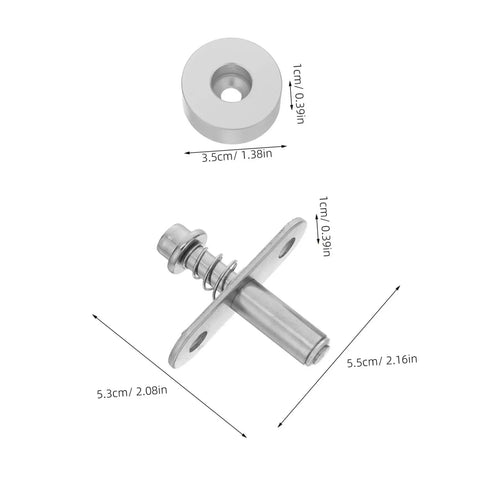 Heavy Duty Spring Loaded Pivot Shaft Set For Folding Screens Supports Wood Or Metal Door Hardware With Top Mounting Adjustments For Residential Or Office Installations A Solid Choice - silver components with measurements.