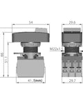 Industrial Push Button Switch With 1NO 1NC Contacts For Electrical Equipment, Compatible With AC 125V 250V And 400V, side view with M22x1.5 thread and 54mm height