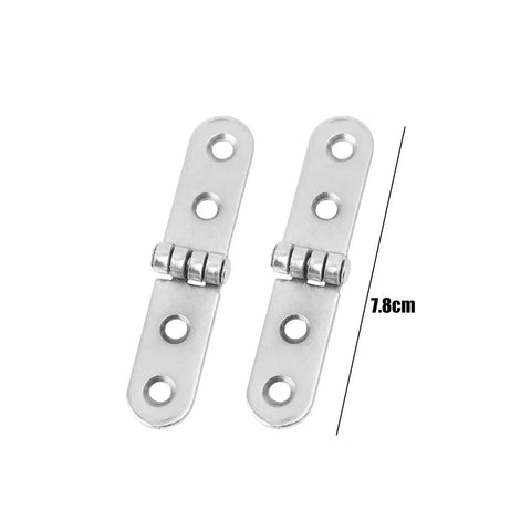 Heavy Duty 180 Degree Foldable Hinges For Wood Boxes And Cabinets Screw On Flap Hinge With Rounded Corner Buffer Metal Construction Pack Of 40 Or 48 Hinges Full Sweep Opening For Easy Access, showing two metal hinges with three screw holes, measuring 7.8 cm.