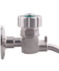 Stainless steel DERNORD sampling valve with 1.5 inch tri-clamp end, side view