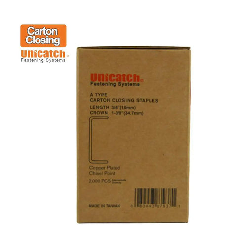 Tough As Nails Workhorse A Type Carton Closing Staples with 1 3 8 Inch Crown And 3 4 Inch Leg Copper Finish packaging box.