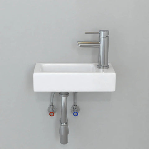 Small Wall Mount Sink Porcelain Ceramic Mini Corner Hand Basin Right Hand 14.5 Inch Compact Wash Basin For Tiny Bathrooms Space Saving Design Durable White Ceramic For Modern Bathrooms