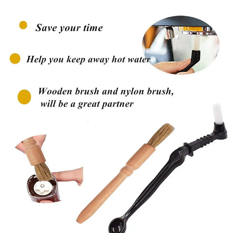 Five Piece Coffee Brush Set For Espresso Lovers, Pro Cleaning Kit With Wooden Grinder Brush And Nylon Coffee Machine Group Head Brushes, Easy Grinder Cleanup, Perfect For Home Or Cafe Machines