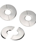 Three Pack Self Adhesive Split Flange Covers Twenty Eight Millimeter Snap On Pipe Sleeve Durable Stainless Steel Decorative Trim showcasing shiny, split design.