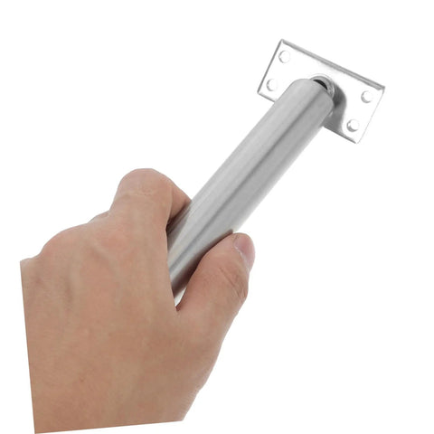 Badass Heavy Duty Adjustable Door Closer With Rock Solid Spring Pole Latch, hand holding metal pole latch.