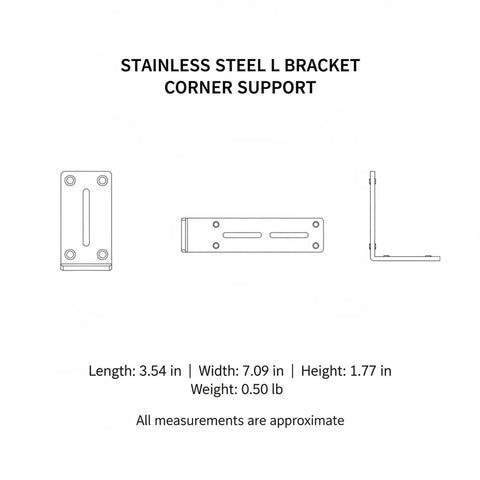 Diagram of Stainless Steel L Bracket Corner Reinforcement For Furniture Easy Install For Cabinets Bookshelves And Wardrobes.