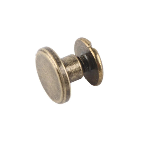 Flat Head Copper Screws And Nuts Rivet Set For Leather Crafting, single brass 8mm decorative stud close-up with anti-rust finish