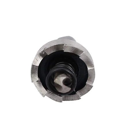 Close-up of 18mm Hole Saw Set With 66mm Long HSS Spring Loaded Twist Drill Bits, showing the 5mm shank and cutting teeth.