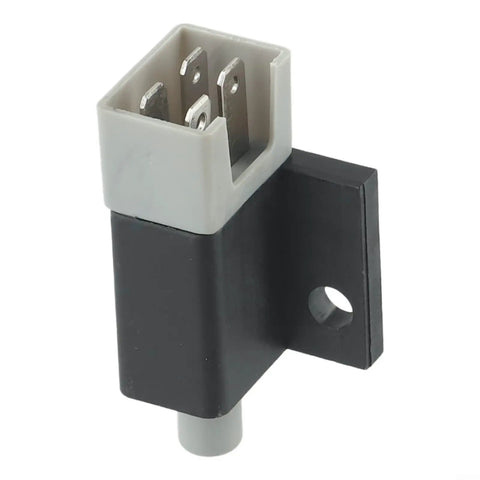 Plastic plunger safety switch for CADET mowers, replacement part shown in black and gray with metal connectors