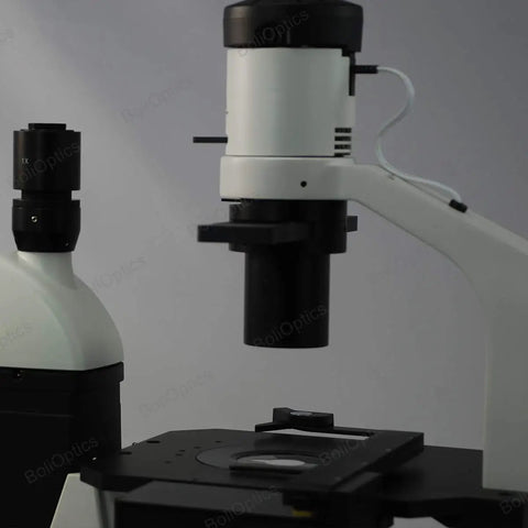 100X-400X Inverted Fluorescence Microscope With Trinocular Head And Dual Illumination Pro-Grade Lab Microscope For Biological Imaging And Cellular Work HM FM03030303, side view