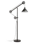 Tall Pulley System Floor Lamp With Metal Shade In Blackened Bronze Finish Adjustable Arc Lighting