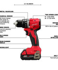 18V Cordless Compact Brushless Drill Driver Kit With Two Batteries Charger And Contractor Bag Heavy Duty Half Inch Chuck Tool For Tight Spaces Job Site Badass Power Control side view showing all-metal gearcase and variable speed trigger