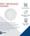 Canless 6 Inch LED Recessed Wafer Downlight With Ultra Thin Matte White Trim 90CRI Color Temperature Selectable features