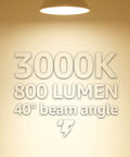 3000K lighting with 800 lumen 40° beam demonstrating 8W Equivalent PAR30 LED Bulbs 75W Replacement CRI 90 Plus Dimmable Flood Light
