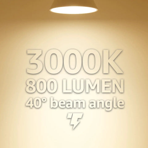 3000K lighting with 800 lumen 40° beam demonstrating 8W Equivalent PAR30 LED Bulbs 75W Replacement CRI 90 Plus Dimmable Flood Light