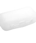 White silicone razor cover for on-the-go travel protection for razors, food grade safe, fits most razors, camping and travel friendly.