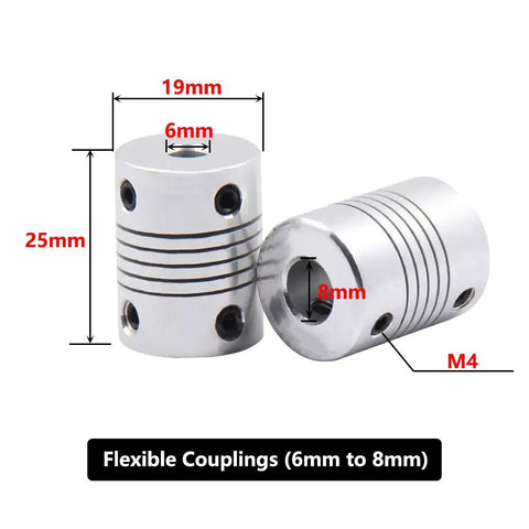 5 Pack Flexible Aluminum Couplings 6mm To 8mm For NEMA 17 Stepper Motors, RepRap 3D Printers And CNC Machines, dimensions shown