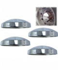 Rear Wheel Hub Cap Covers For Semi Trucks 8 Inch Dome Style Beefy Chrome Finish 4 Pack With 8 Inch Outer Diameter And Three Point Five Inch Height Fits Eight And A Half Inch Axle With Five Eighth Inch Inner Studs Compatible With Kenworth Peterbilt displayed in set of four