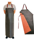Person wearing Thick Rubber Apron Workhorse For Dishwashing, Cleaning, Fishing, Lab Work, And More, Waterproof, Chemical Resistant, Grey.