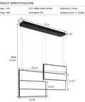 Contemporary LED Square Pendant Light Chandelier In Black, Dimmable Adjustable Cord, 36 Inch, Cable Specs Illustration