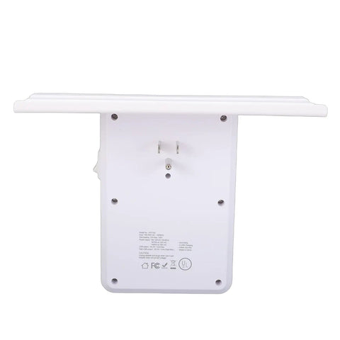 Back view of Smart Wall Outlet Extender With Six Power Receptacles And Four USB Ports Including Type C Charging Built In Storage Shelf.