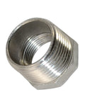 Angled view of Beefy One Inch Male To Three Quarter Inch Female NPT Reducer Bushing Pipe Fitting Stainless Steel 304 Adapter